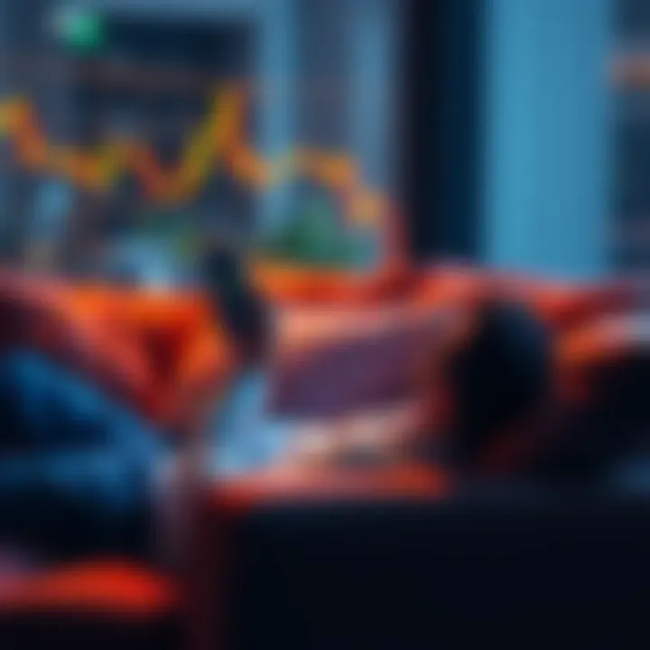 Long-term Crypto Holding A person relaxing on a couch, looking at a phone screen showing a stable cryptocurrency graph, symbolizing calmness amid market fluctuations.