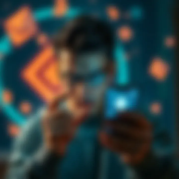 A user feeling frustrated while holding a smartphone displaying a digital wallet, surrounded by cryptocurrency symbols and a blurred background of the ink blockchain logo.