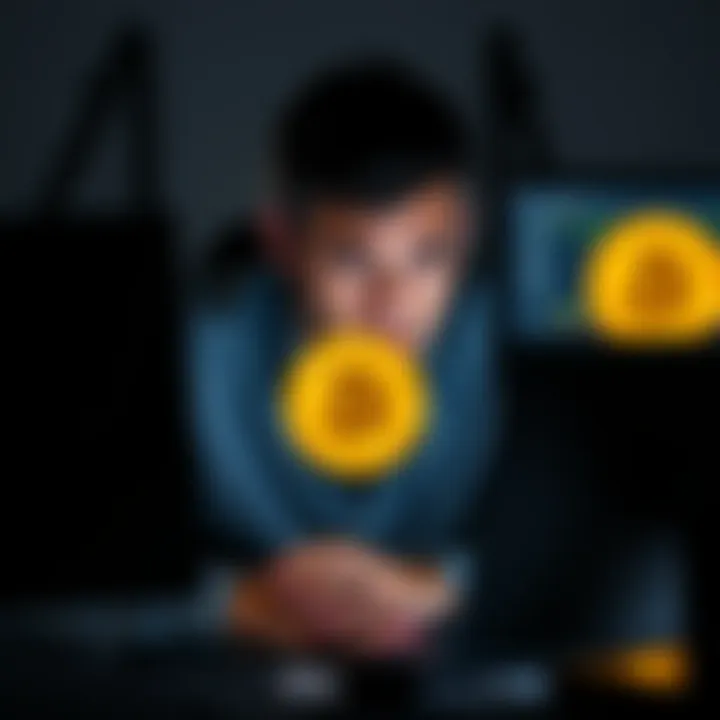 Individual sitting in front of a computer looking anxious while searching for a lost Bitcoin password