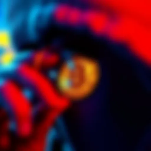 A person looking at a Bitcoin graphic with regret, symbolizing a past loss over a weed purchase.