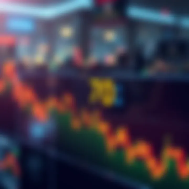 A digital chart showing LRC price flatlining at 70 cents over several months, with market trends declining in the background.