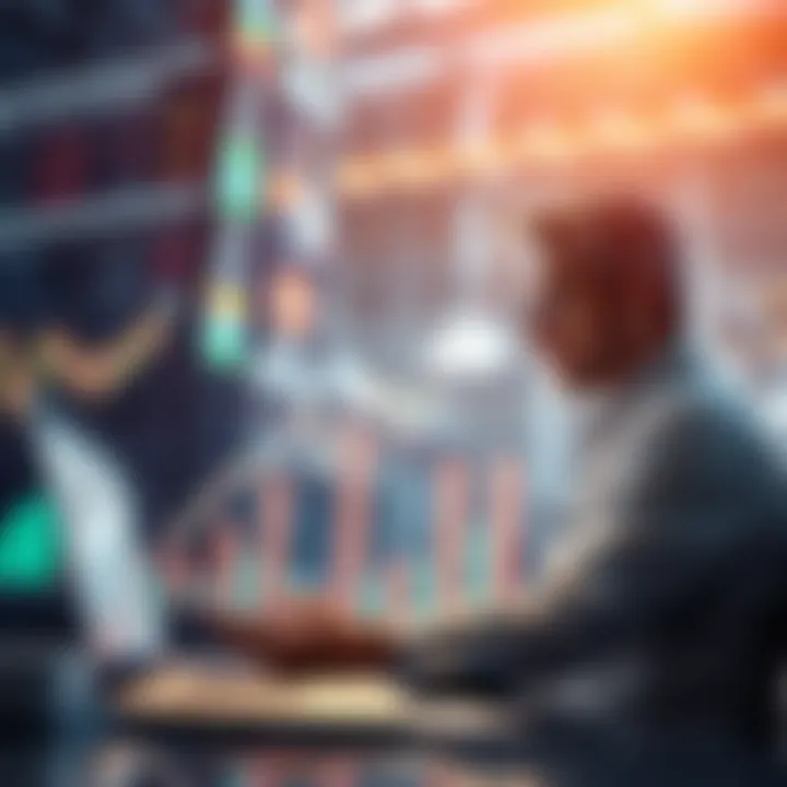 A graph showing a rising trend in LTC prices with a financial analyst reviewing data