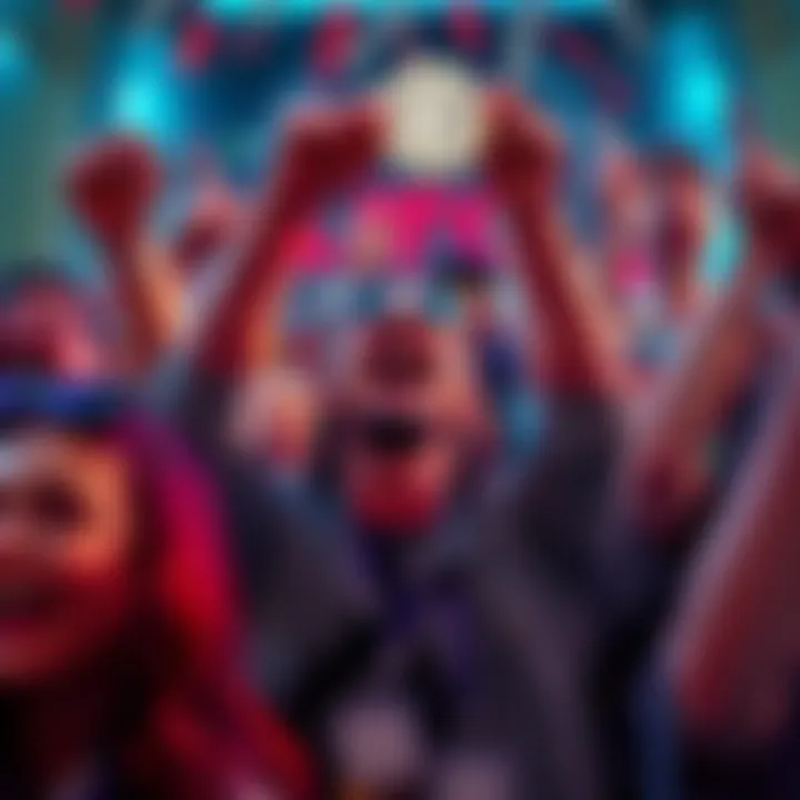 People celebrating the significant price increase of Litecoin with joyful expressions and banners