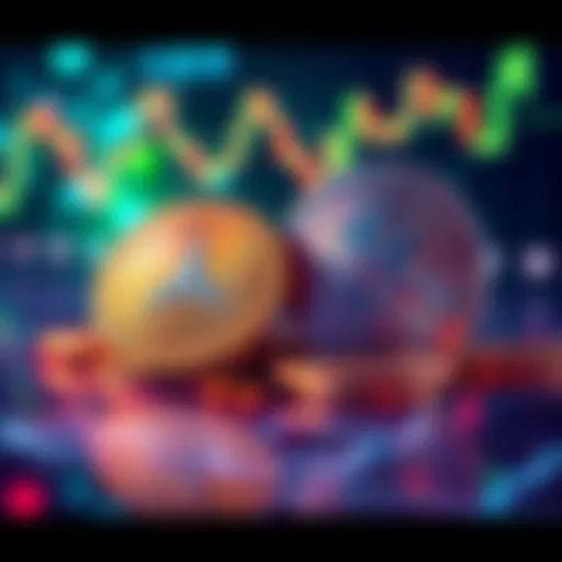 Representation of Litecoin and XRP coins with a graph showing investment trends