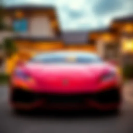 A shining Lamborghini parked in front of a modern home, representing luxury car ownership and dreams coming true.