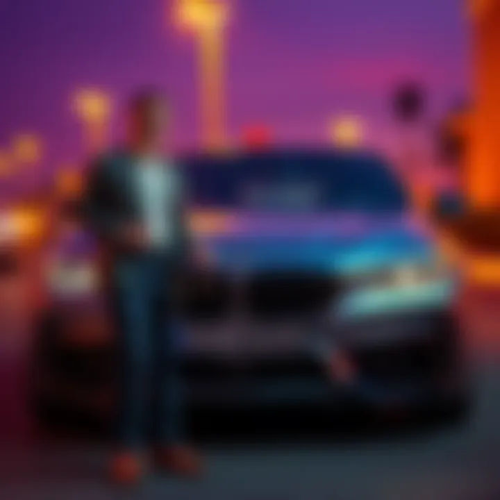 Person standing next to a luxury car, smiling and holding car keys after investing in Ether for five years