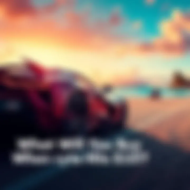 A collage of a luxury car and a tropical beach representing planned purchases when crypto hits $10.