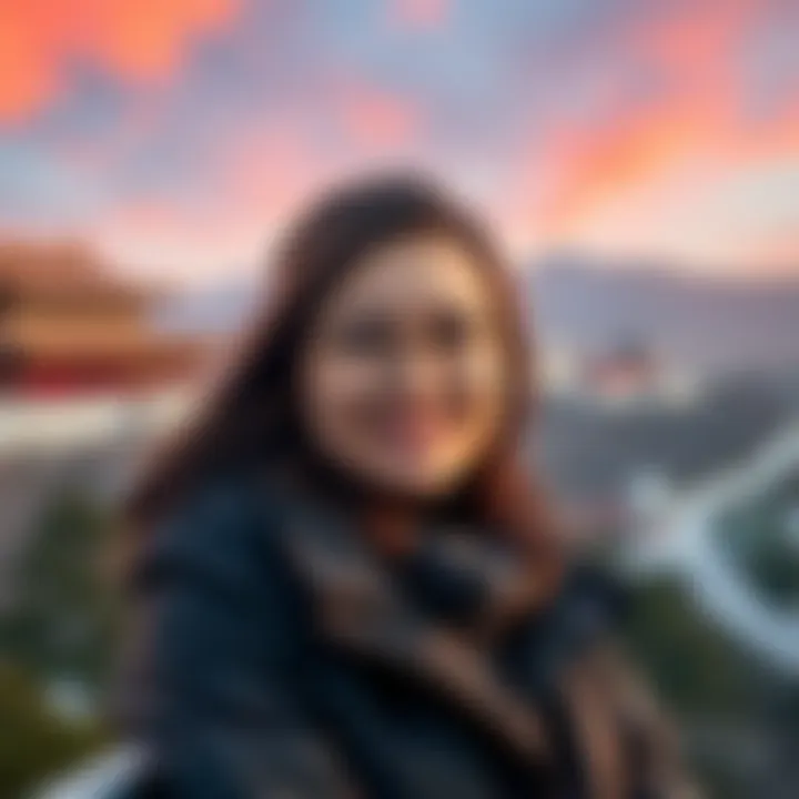 Activist Madeline Pendleton poses with North Korean scenery in the background, highlighting her visit.