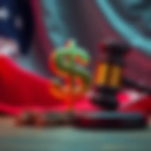 A graphic showing a dollar sign and a gavel, symbolizing the lawsuit involving a MAGA memecoin and frozen investor funds.