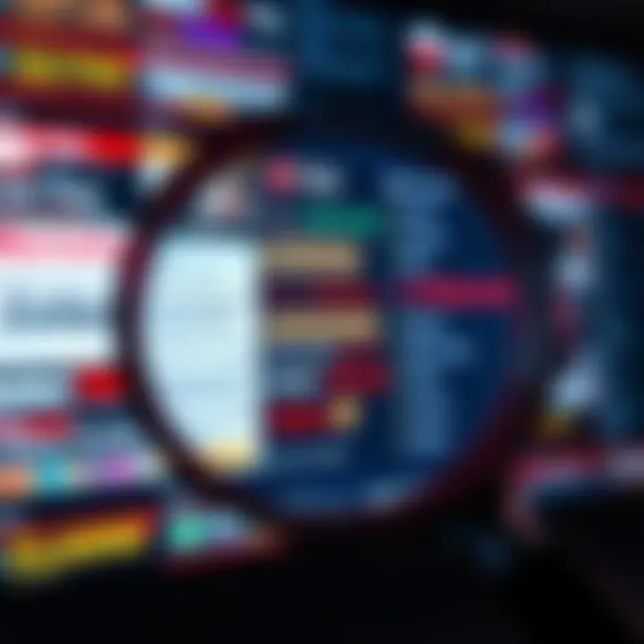 A magnifying glass focusing on a screen displaying various claims and rumors from online forums