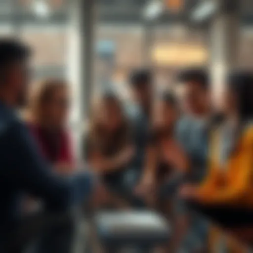 A diverse group of people discussing and weighing options in a decision-making setting, emphasizing careful choices for the future.