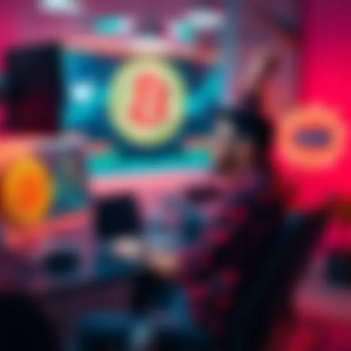 A man sitting at a computer with AI software on the screen, celebrating after recovering Bitcoin from his digital wallet.