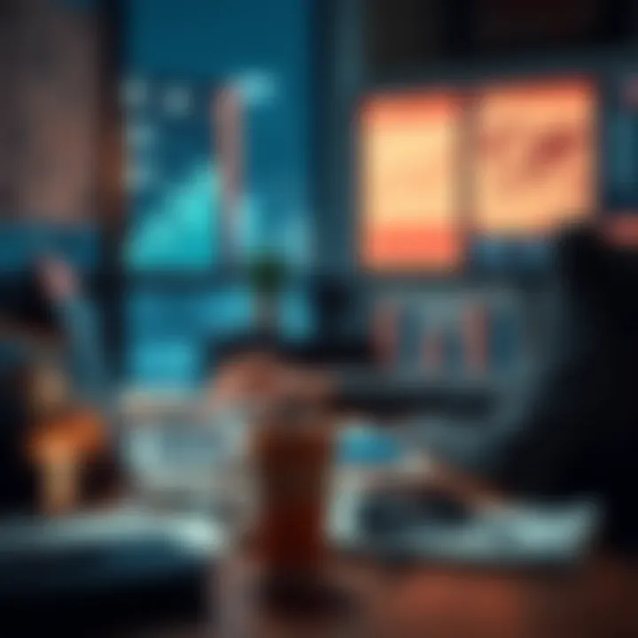 A man sitting at a desk, looking at charts and calculating financial losses on his laptop, contemplating investment strategies.