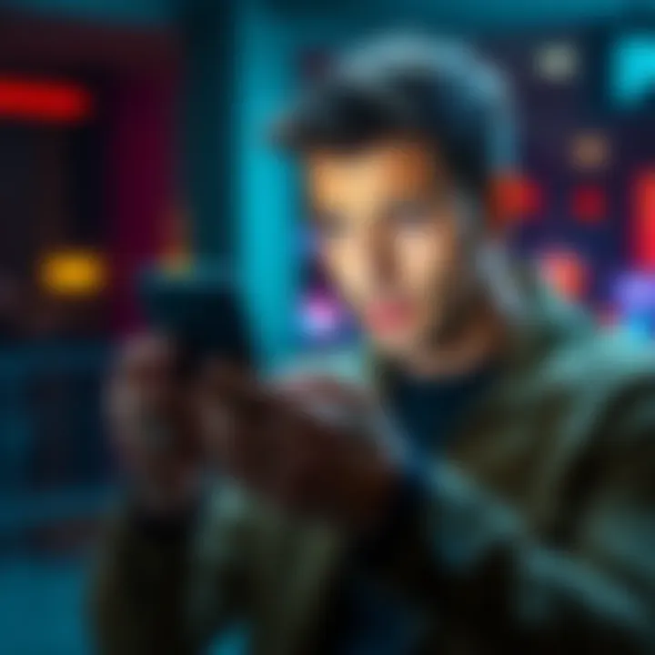 A man with a concerned expression checks his phone for missing digital currency, symbolizing the theft of his Pi coins.