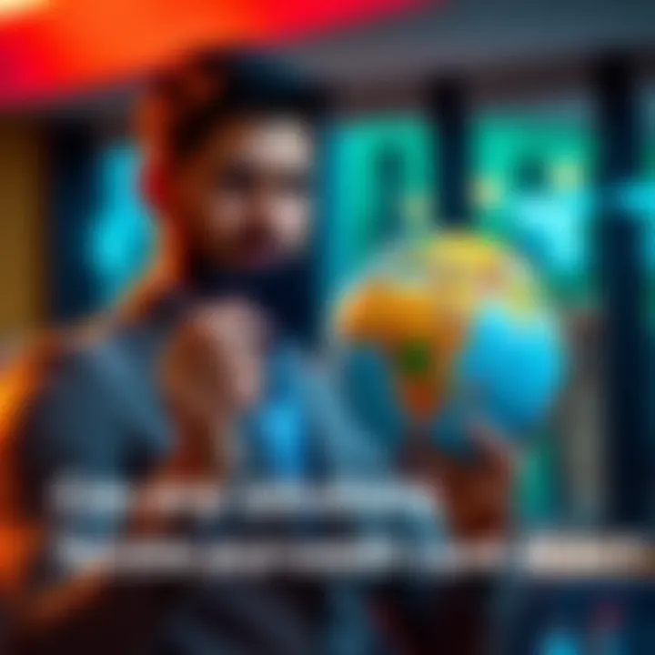 Man holding credit card and globe A man is holding a credit card in one hand and a globe in the other, symbolizing the connection between finance and global solutions.