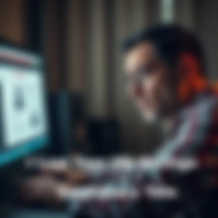 A man looks worried while looking at his computer, showing a phishing scam notice on the screen