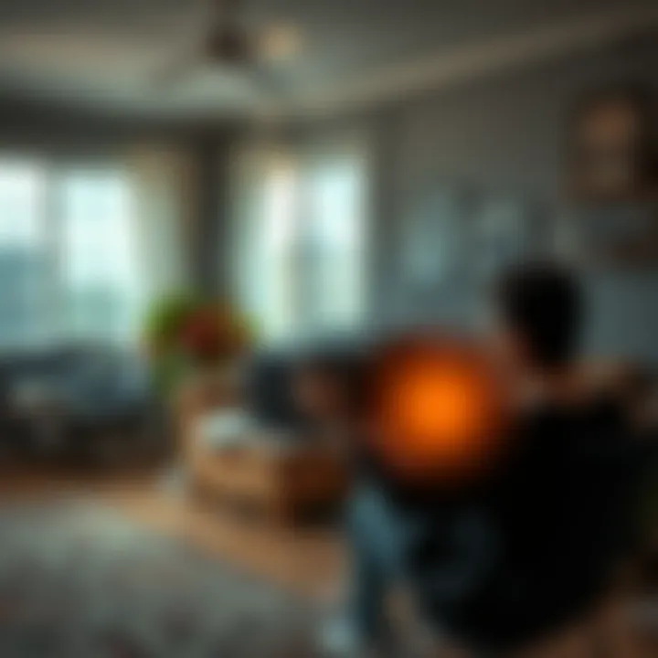 A man examines a used MNTD Goldspot miner in his living room after buying it from an abandoned house.