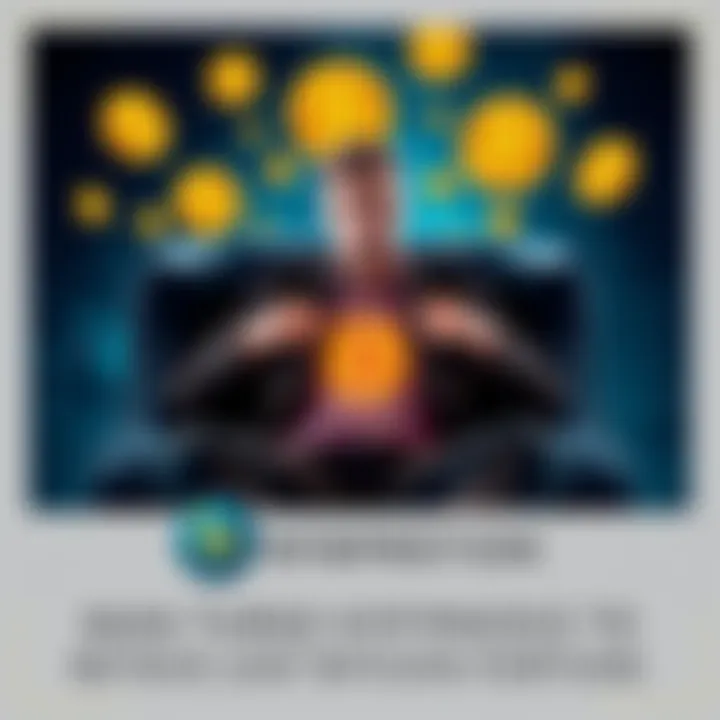 A man sits in a chair with a thoughtful expression, surrounded by Bitcoin symbols, contemplating using hypnosis to recover his lost cryptocurrency.