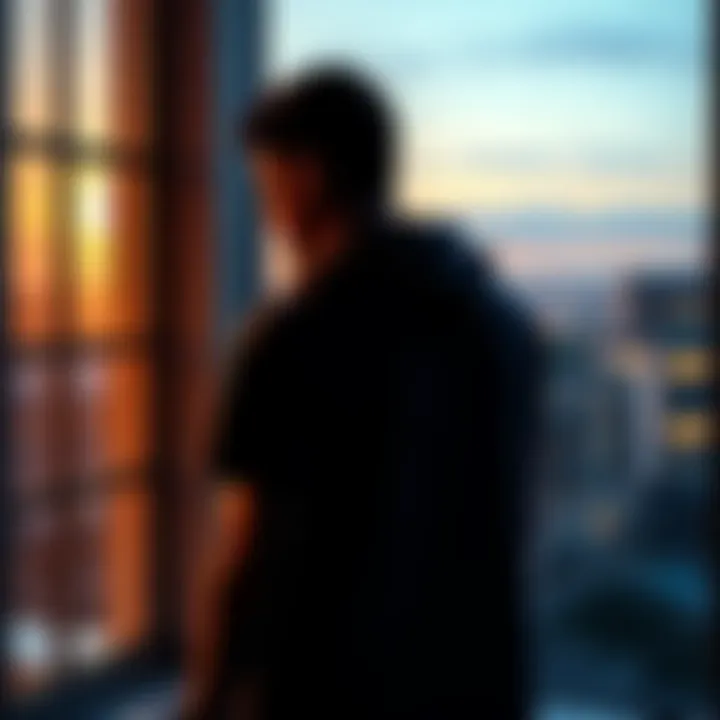 A man stands by a window, lost in thought, reflecting on his life decisions.