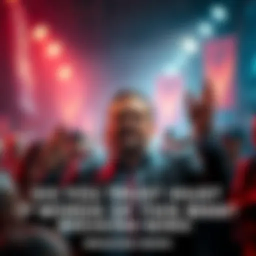 A man confidently addressing a crowd, raising questions about his trustworthiness, with people reacting in various ways around him.