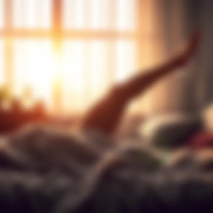 A man stretching in bed during the morning light, symbolizing the natural phenomenon of morning wood.