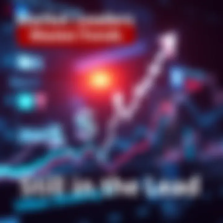 Graph showing market trends with top companies highlighted and arrows indicating growth strategies