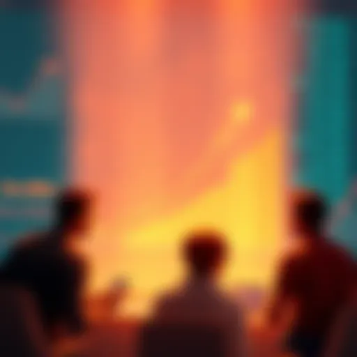 Graph showing upward trend in the stock market with investors looking at it