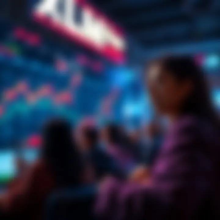 People looking worried while watching XLM charts as market trends upward