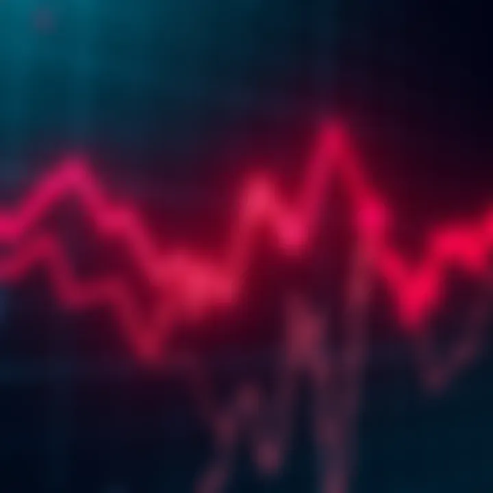 A downward trending stock chart with red arrows indicating market decline