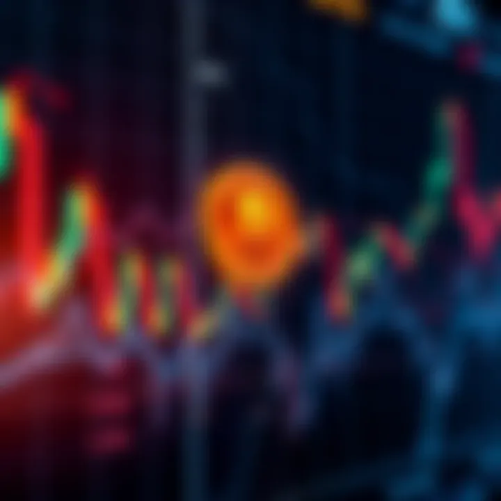 A stock market chart showing a downward trend with Bitcoin symbol and ZEC symbol highlighted.