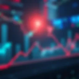 A downward trend graph with declining market indicators, showing a red line and arrows pointing down.