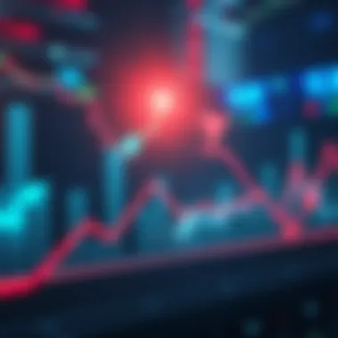 A downward trend graph with declining market indicators, showing a red line and arrows pointing down.