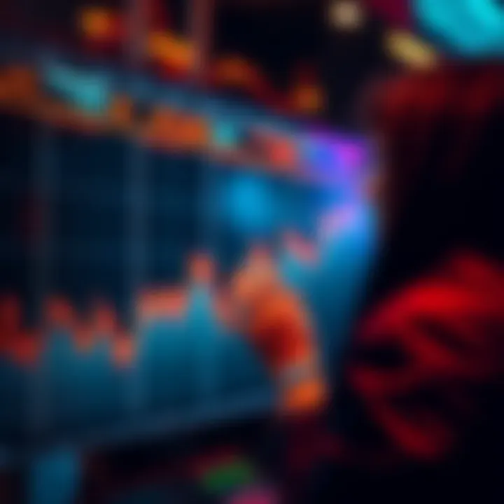 Graph showing an oversold market with downward trends, alongside a person weighing options for investing more money.