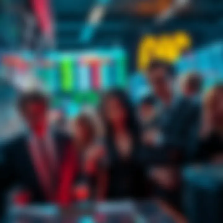 People are selling stocks during a market dip, showing a mix of concern and urgency about their investments.