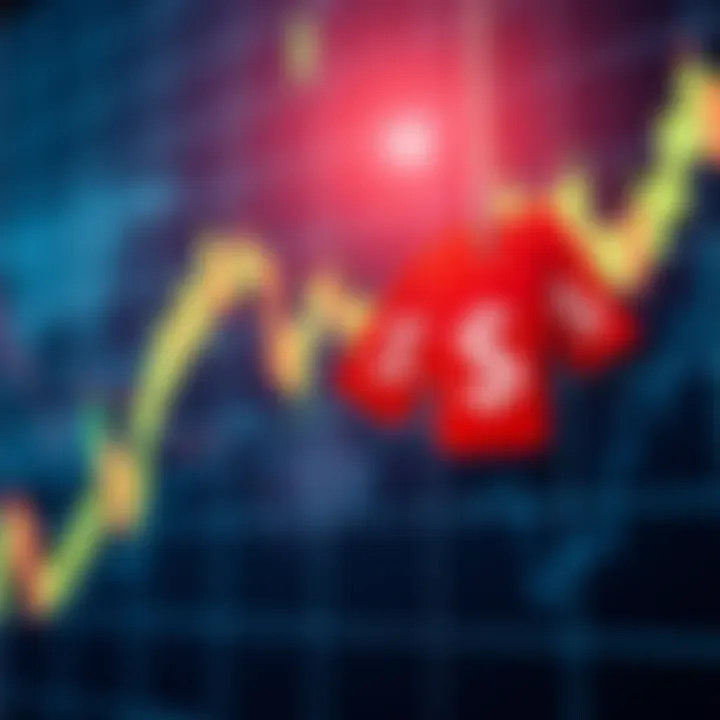 A stock chart showing a downward trend with discount tags, representing buyers seizing opportunities to lower their purchase prices.