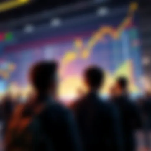 People looking at a fluctuating stock market chart with concerned expressions