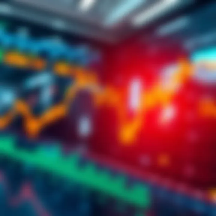 Graph showing a downward trend in market prices with worried investors in the background.