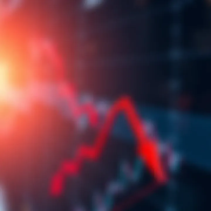 Stock market chart showing decline with red arrows indicating loss