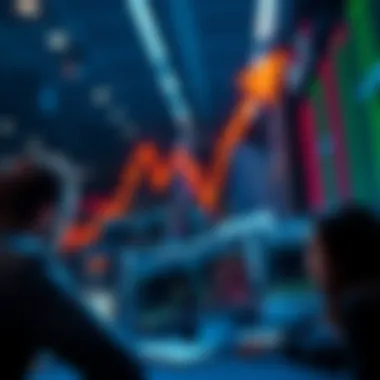 A graphic showing a stock market chart with a downward trend arrow and worried investors looking at screens, signaling a sell-off.