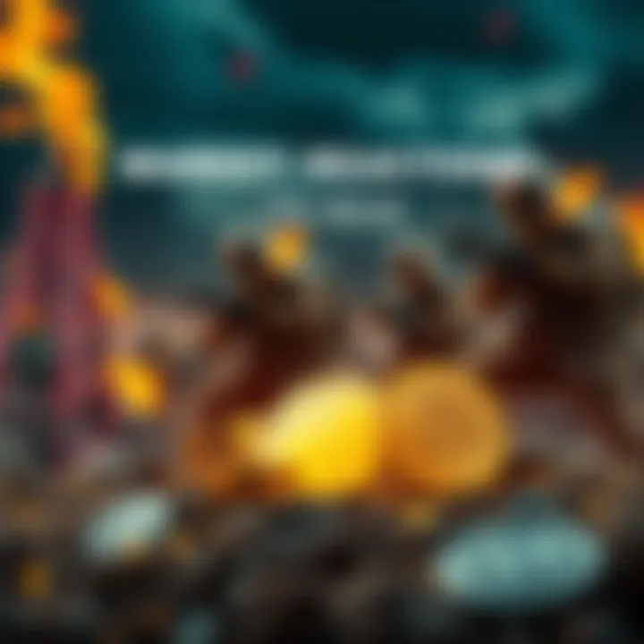 A representation of oil, gold, and cryptocurrency symbols with a backdrop of a conflict-themed setting, illustrating market effects during war