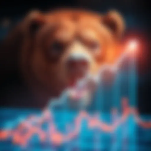 A graph showing an upward trend in stock prices against a bearish background.