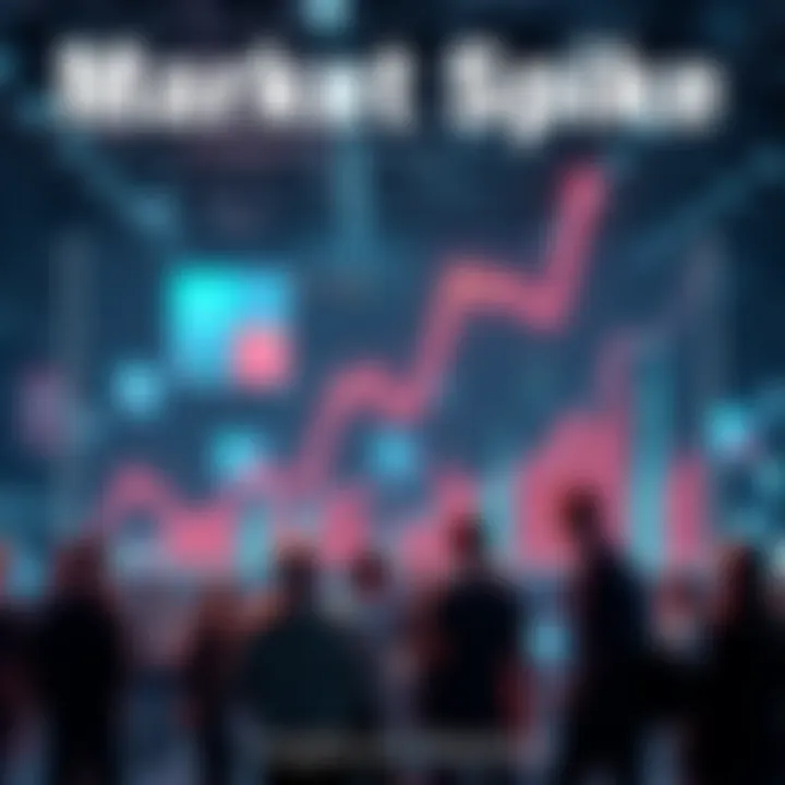 Market Spike Analysis A graph showing a sharp increase in market trends with people discussing around it