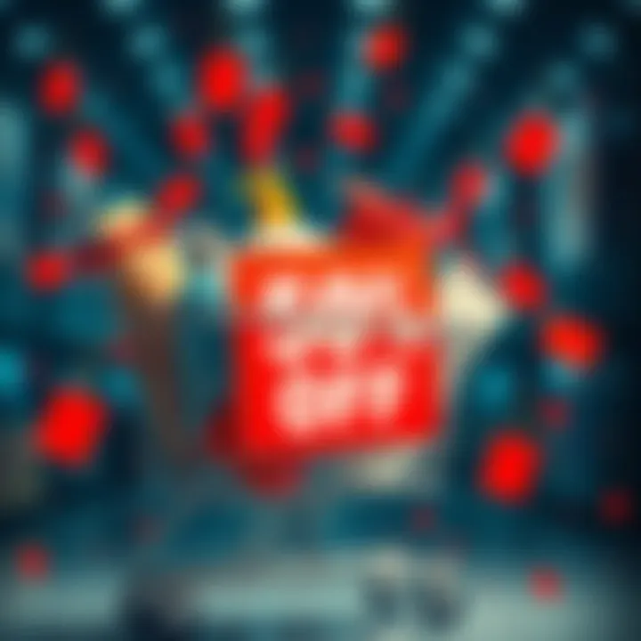 Market Trend 50% Off Sale A shopping cart filled with discounted products featuring a bold 50% off sign.