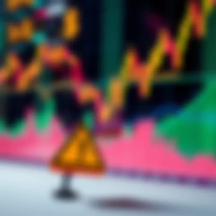A graph showing market trends with a caution sign in the foreground, symbolizing careful investment strategies.