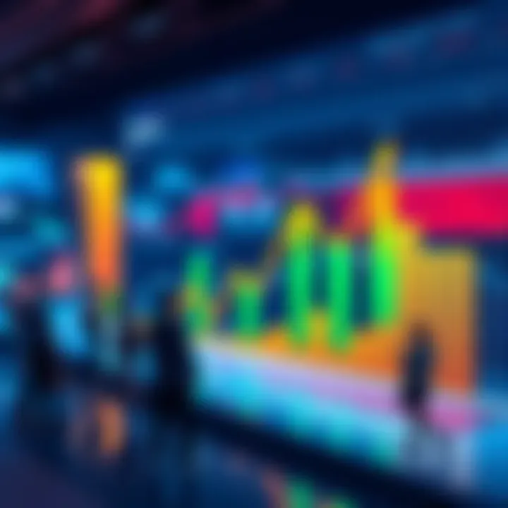 A graph showing upward trends in market data with people observing and discussing the changes.