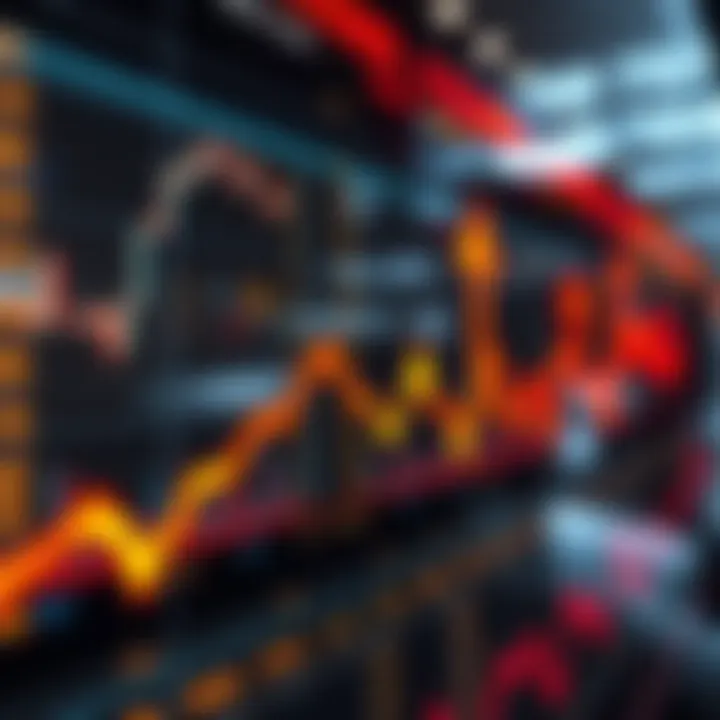 A chart showing fluctuating prices in the financial market with arrows indicating potential upward and downward movements, symbolizing the struggle between long and short positions.
