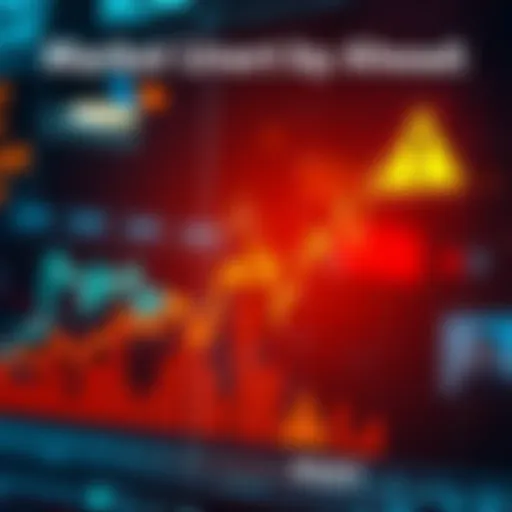 A stock market graph showing a recent upward trend but with warning signs indicating potential volatility in the coming months.