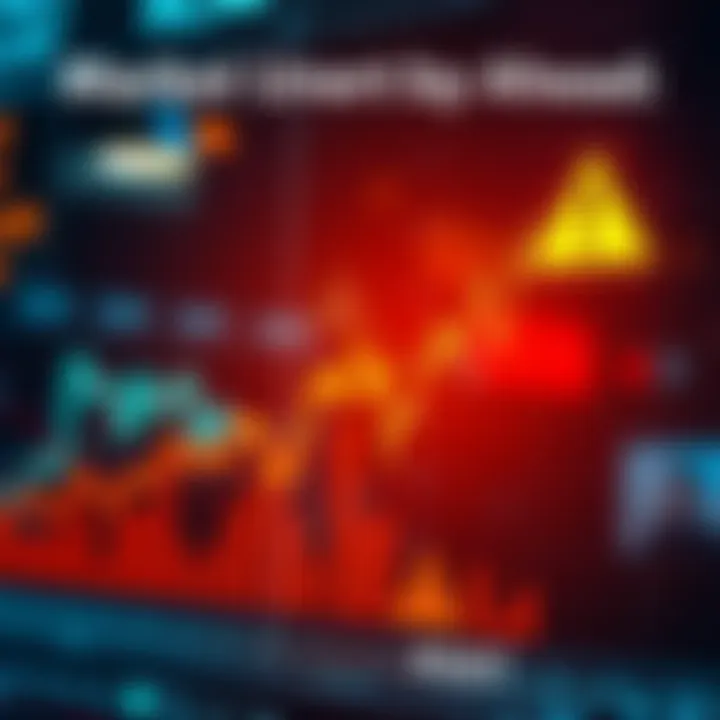 A stock market graph showing a recent upward trend but with warning signs indicating potential volatility in the coming months.