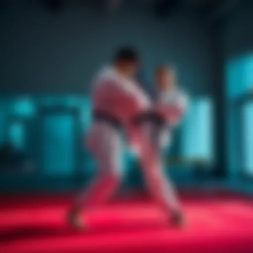 A martial artist performs a buttstroke move in a training session, showcasing the technique's application in combat sports.