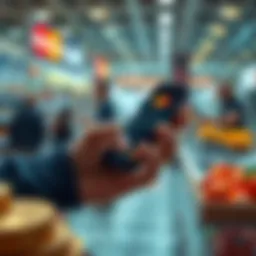 Mastercard Bitcoin Payments A person using a smartphone to make a Bitcoin payment at a store, with a Mastercard logo visible.